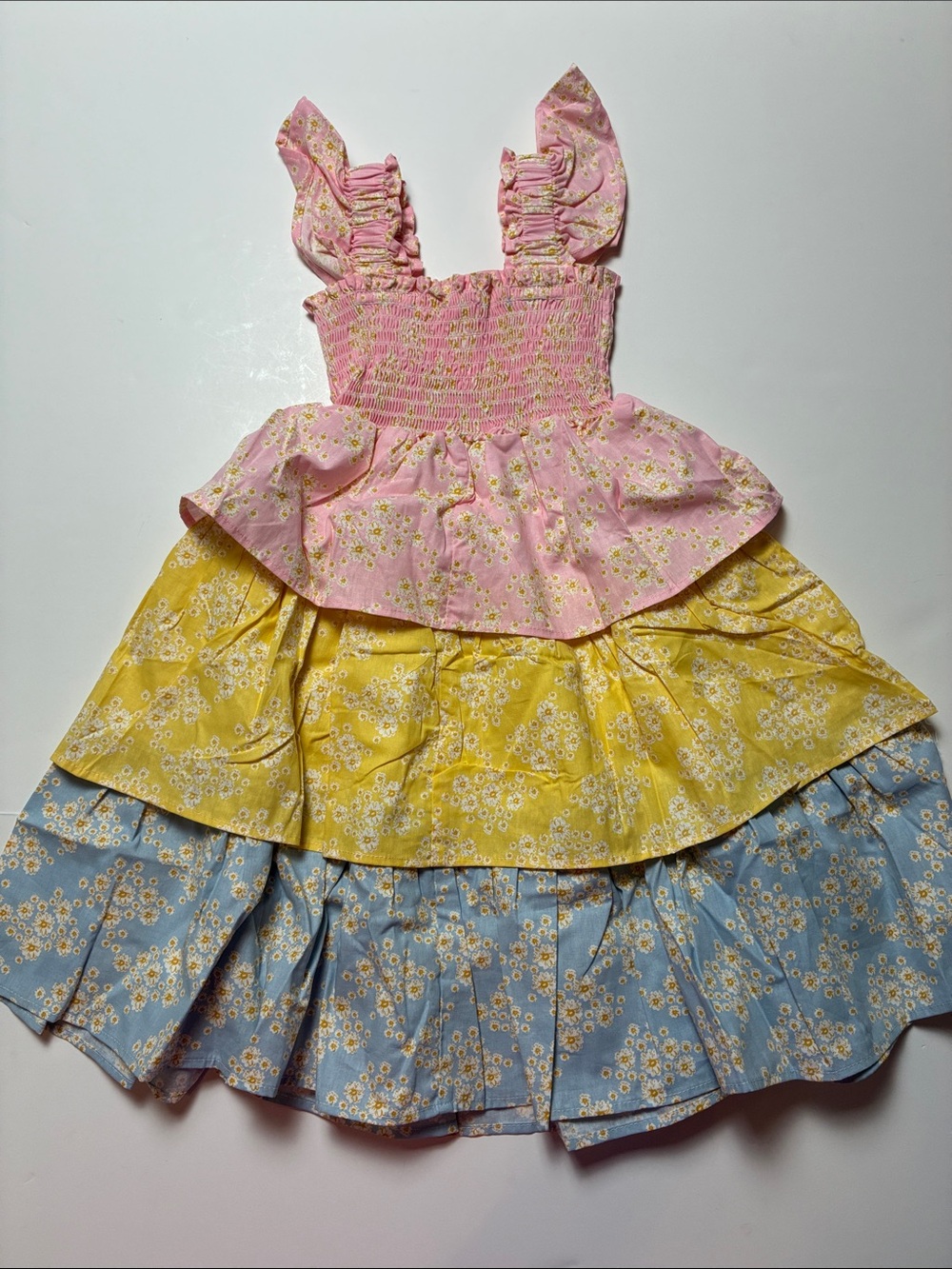 Girls Tiered Floral Sundress - Pink, Yellow & Blue - Picture 2 of 7